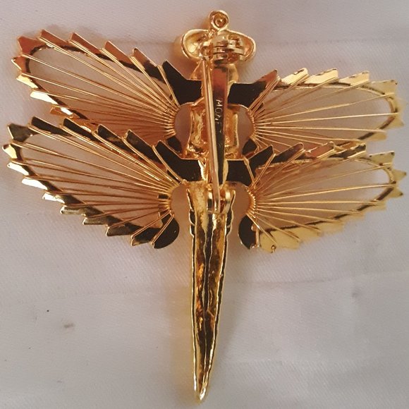 Vintage Monet Dragonfly Gold Tone Rhinestone Pin Brooch - Picture 3 of 6